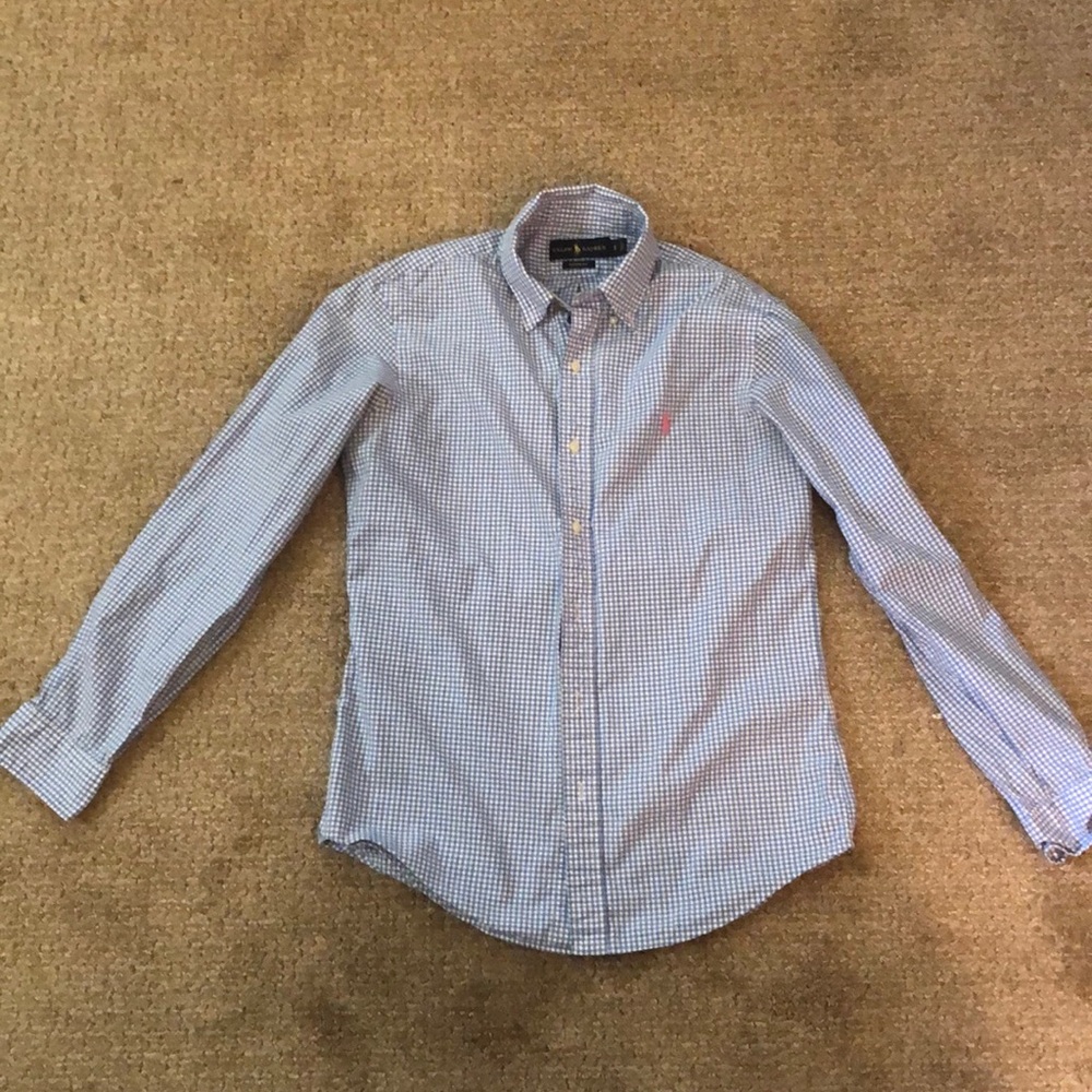 Ralph Lauren Men’s Small Blue White Gingham Custom Fit Button Down Shirt